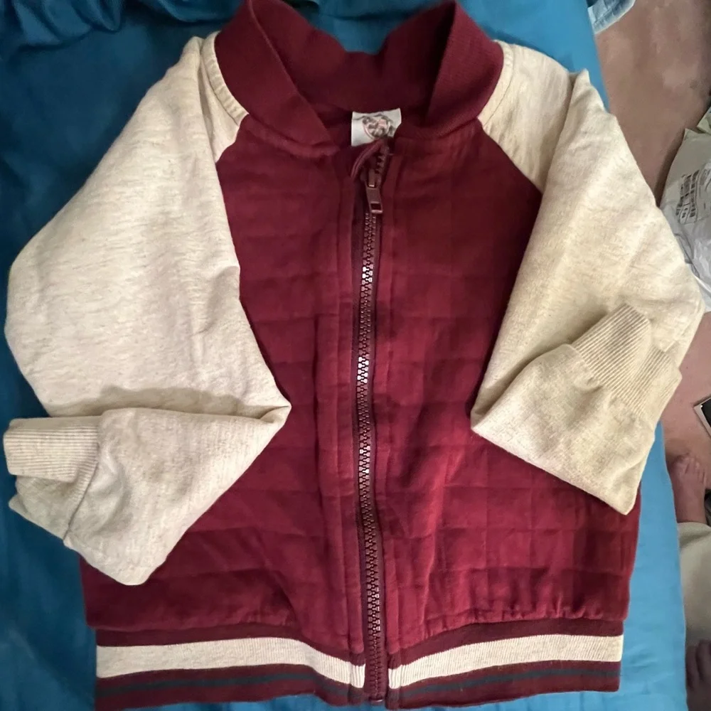 Boys Varsity Full Zip Up Quilted Jacket, Gray and Burgundy, size 3T